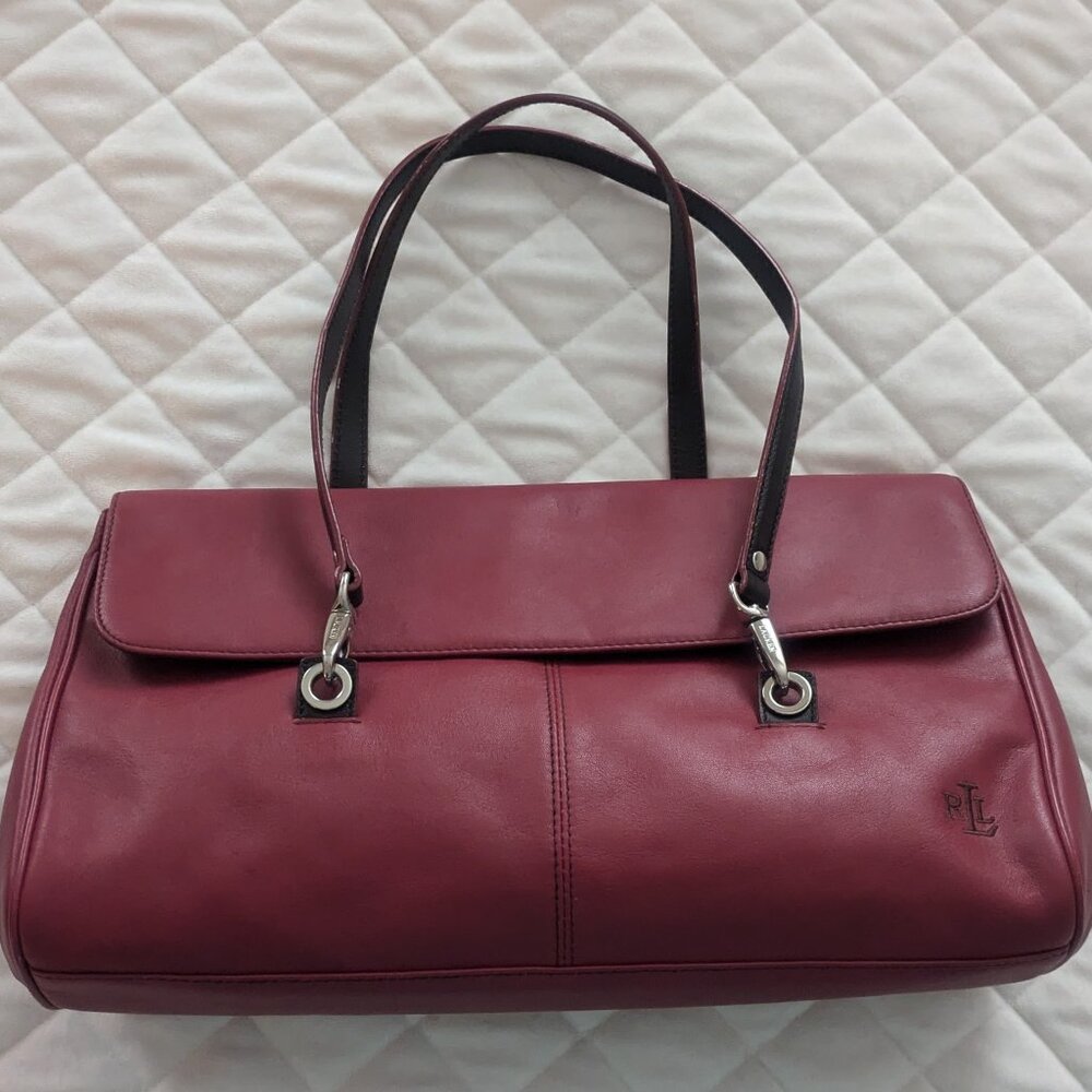Vintage Lauren Ralph Lauren Red Leather Tote Handbag